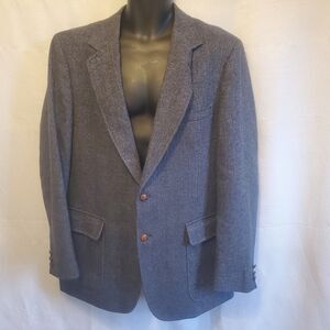 Seville Row Mens 100% Wool Navy Blue Cheveron Tweed 42L Faux Wood Buttons
